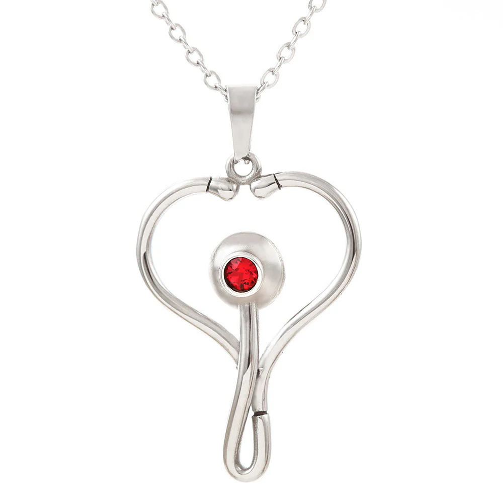 Rockstar Caregiver Heart Scope Necklace Red Swarovski Crystal Luxury Box